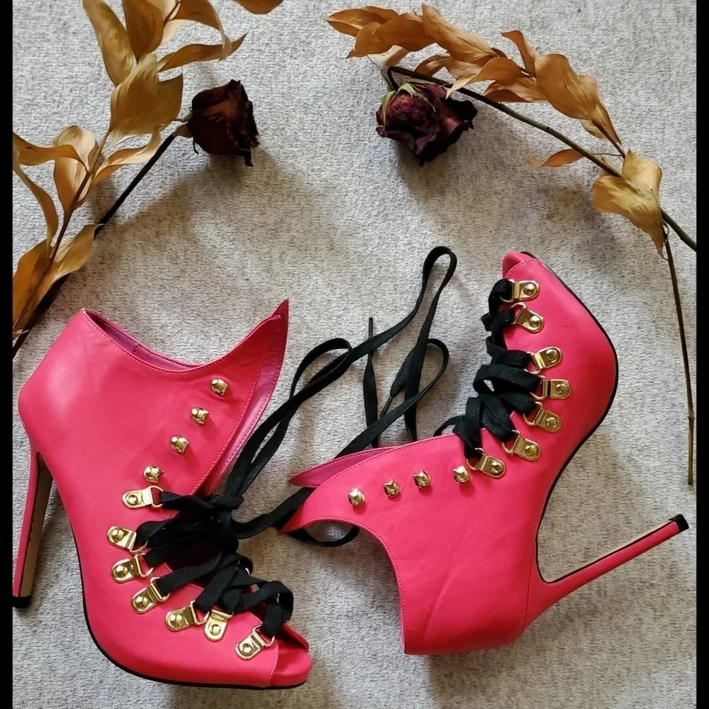 Privileged Demeter Lace Up Pink heels - Picture 4 of 9